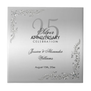 Stylish Silver Decoration 25th Wedding Anniversary Tile