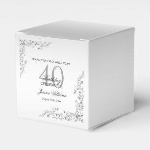 Stylish Silver Decoration 40th Birthday party Favour Box