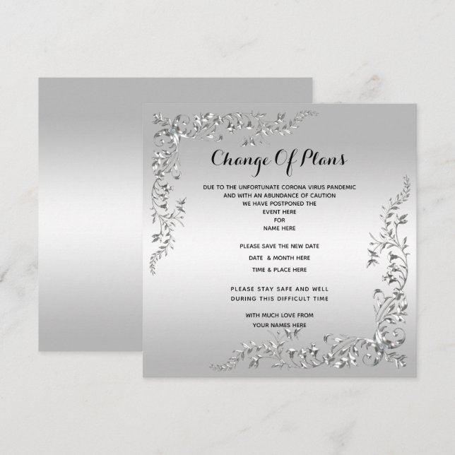 Stylish Silver Decoration Change Of Plan Invitation (Front/Back)