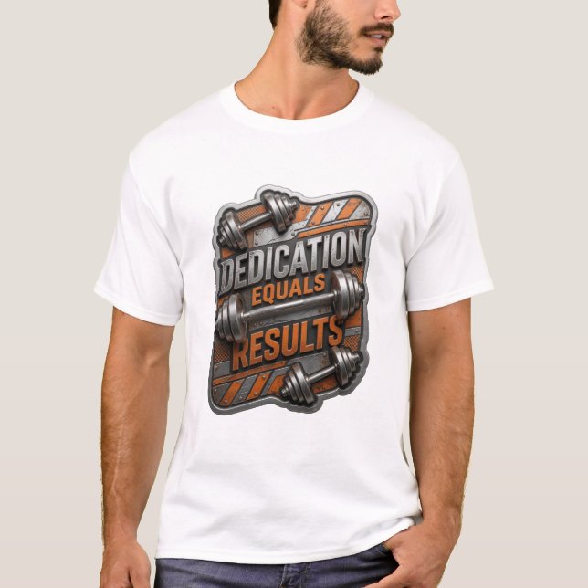 Stylish Silver DEDICATION EQUALS RESULTS T-Shirt (Front)