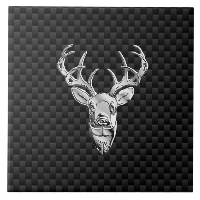 Stylish Silver Deer on Carbon Fibre Tile (Front)