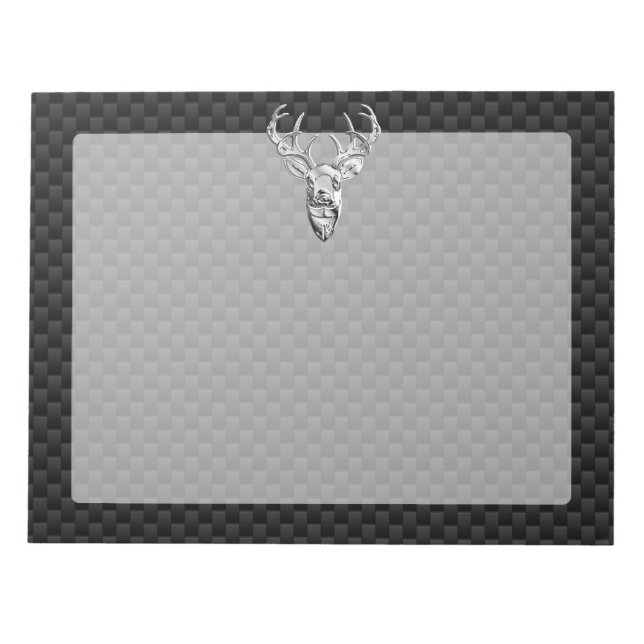 Stylish Silver Deer on Carbon Print Notepad (Front)