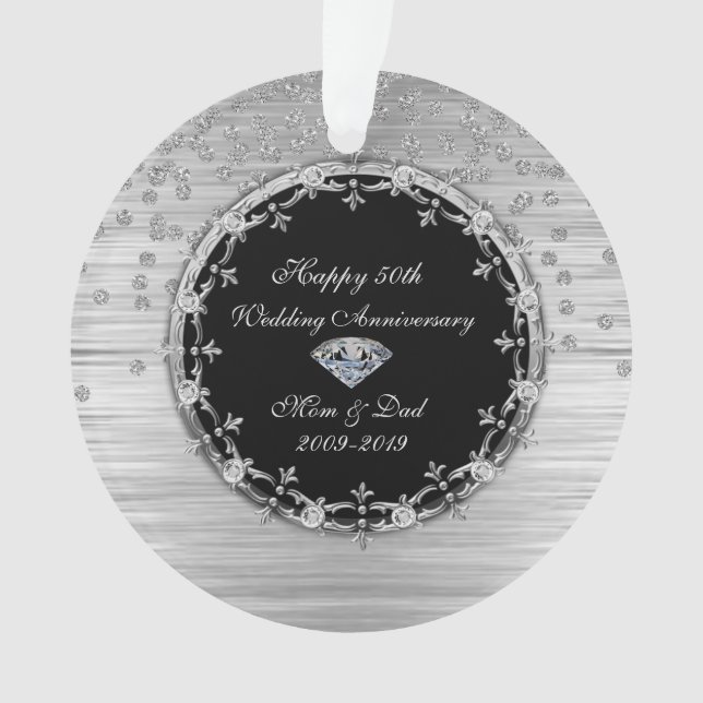 Stylish Silver Diamonds 50th Wedding Anniversary Ornament (Front)