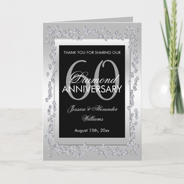Stylish Silver Diamonds 60th Wedding Anniversary Card (Front)