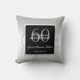 Stylish Silver Diamonds 60th Wedding Anniversary Cushion