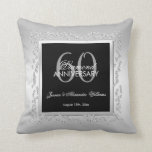 Stylish Silver Diamonds 60th Wedding Anniversary Cushion<br><div class="desc">Beautiful, glamourous trendy, modern, romantic and sophisticated design for couple's 60th wedding anniversary party events. Elegant and glamourous fabulous sixtieth anniversary. With a beautiful fancy printed image of beautiful silver rhinestone jewel diamonds decoration border frame, in stunning silver colours all printed on a glamourous silver gradient background, your event details...</div>