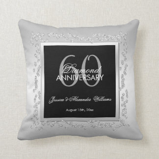 Stylish Silver Diamonds 60th Wedding Anniversary Cushion