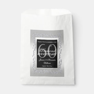Stylish Silver Diamonds 60th Wedding Anniversary Favour Bags
