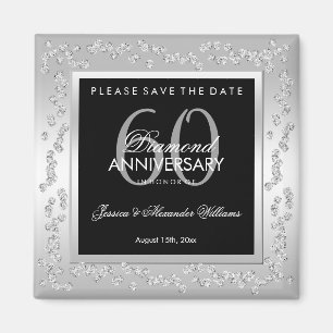 Stylish Silver Diamonds 60th Wedding Anniversary Magnet