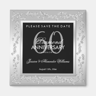 Stylish Silver Diamonds 60th Wedding Anniversary Magnet