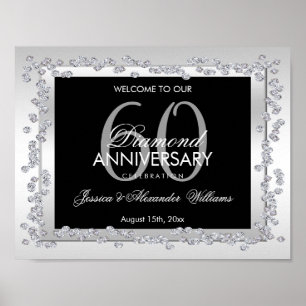 Stylish Silver Diamonds 60th Wedding Anniversary Poster