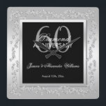 Stylish Silver Diamonds 60th Wedding Anniversary Square Wall Clock<br><div class="desc">Beautiful, glamourous trendy, modern, romantic and sophisticated design for couple's 60th wedding anniversary party events. Elegant and glamourous fabulous sixtieth anniversary. With a beautiful fancy printed image of beautiful silver rhinestone jewel diamonds decoration border frame, in stunning silver colours all printed on a glamourous silver gradient background, your event details...</div>