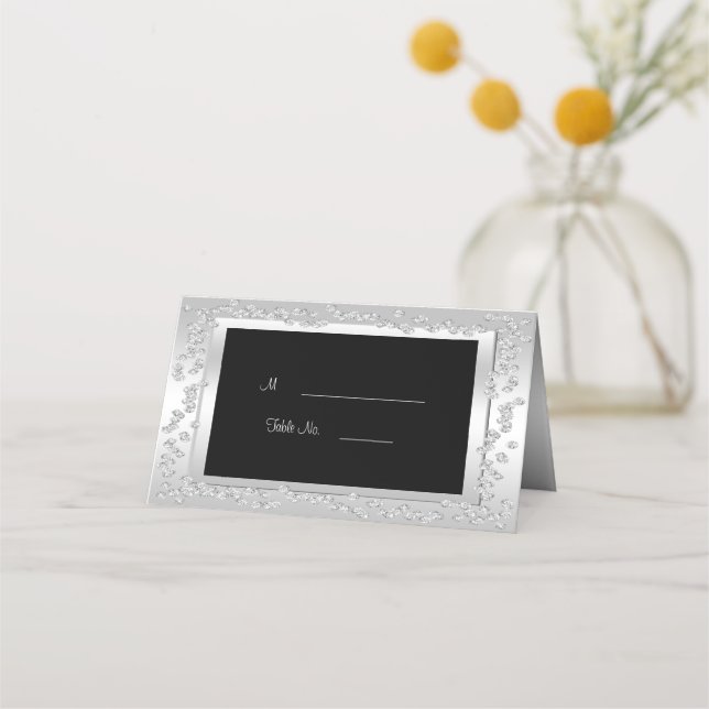 Stylish Silver Diamonds 60th Wedding Place Card (Front)