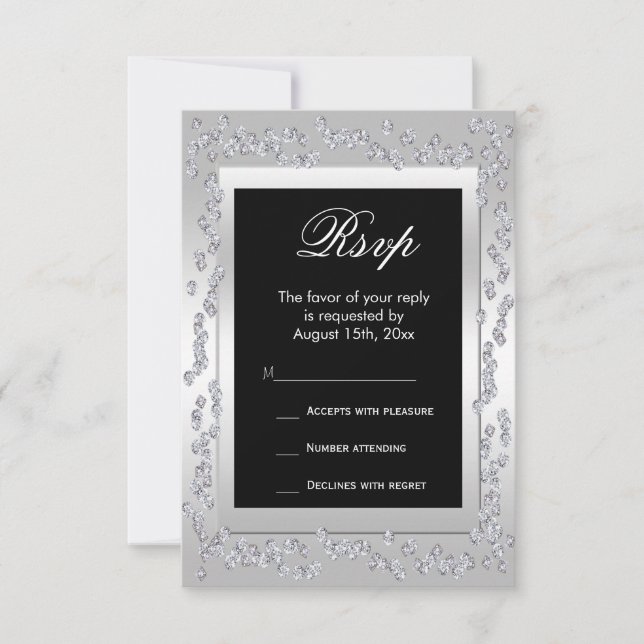 Stylish Silver Diamonds 60th Wedding RSVP (Front)