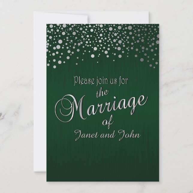 Stylish Silver Dots | Dark Green Invitation (Back)