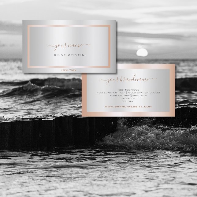 Stylish Silver Effect with a Chic Rose Gold Frame Business Card (Creator Uploaded)