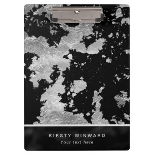 Stylish Silver Foil Flakes on Black Background Clipboard