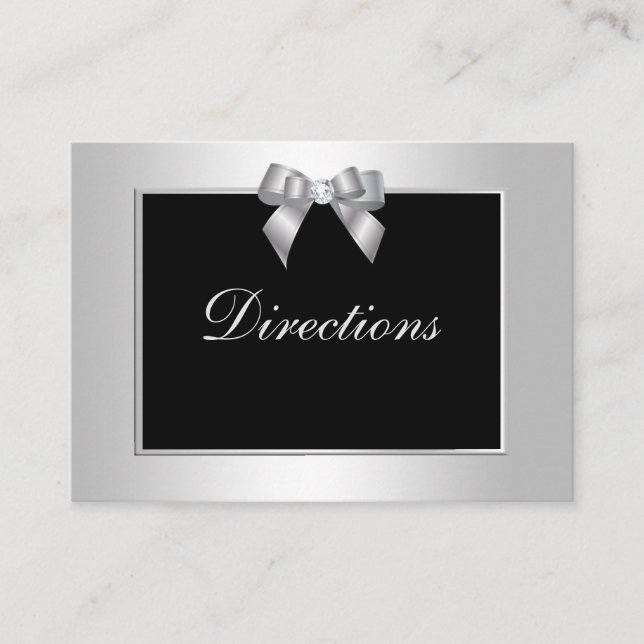 Stylish Silver Gem Bow & Black Wedding Enclosure Card (Front)