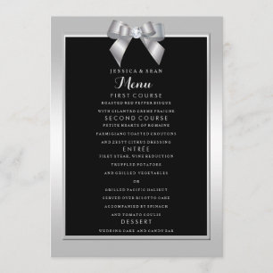 Stylish Silver Gem Bow & Black Wedding Menu