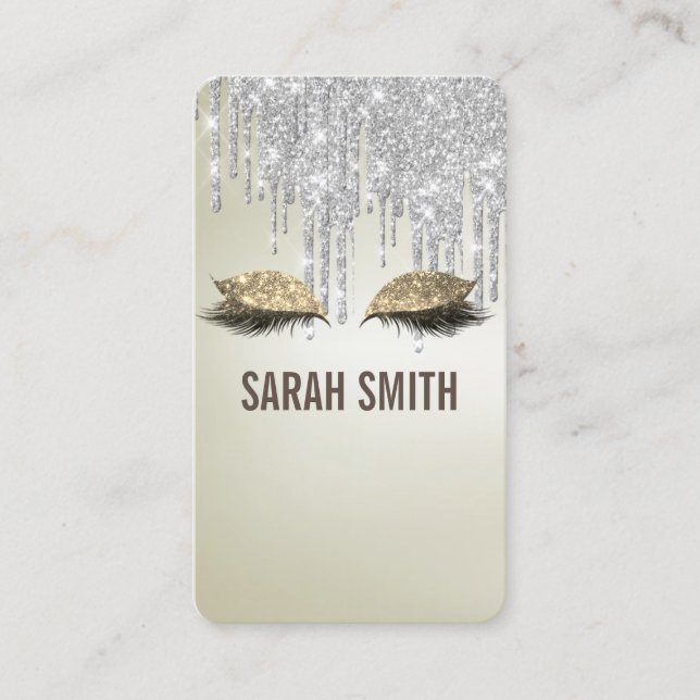 Stylish silver glitter drips eyelashes business card (Front)