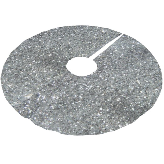 Stylish Silver Glitter Glitz Photo Brushed Polyester Tree Skirt (Angled)