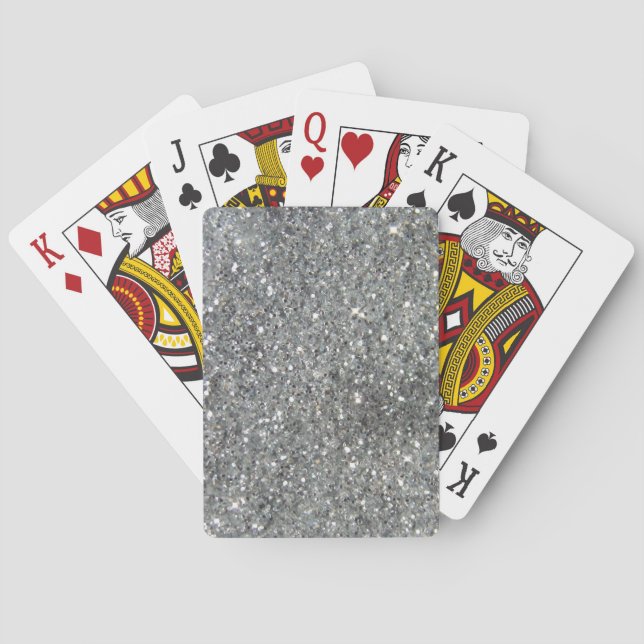 Stylish Silver Glitter Glitz Photo Playing Cards (Back)