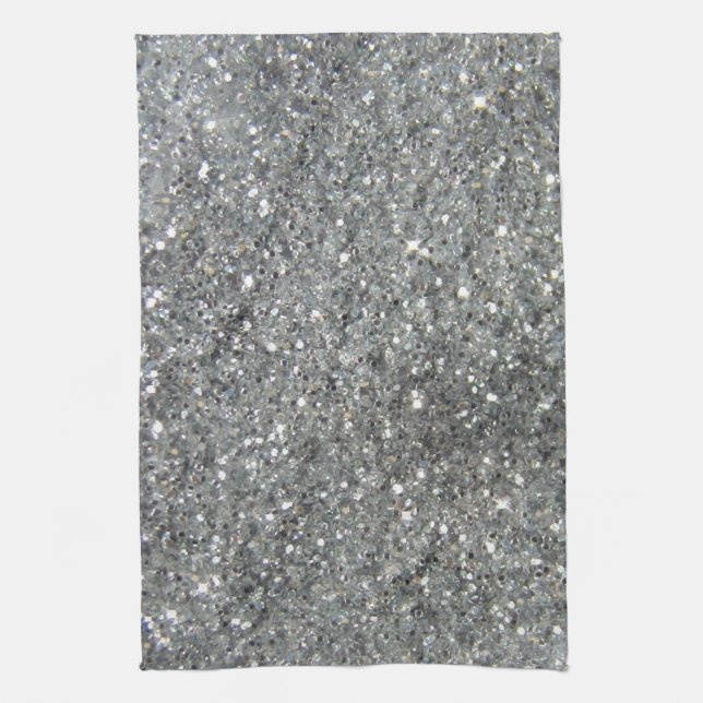 Stylish Silver Glitter Glitz Photo Tea Towel (Vertical)