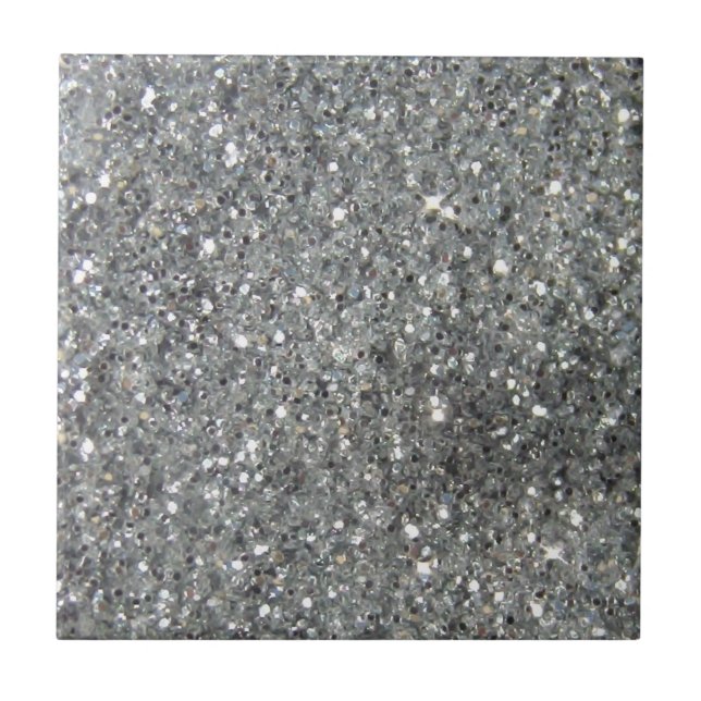 Stylish Silver Glitter Glitz Photo Tile (Front)