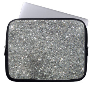 Stylish Silver Glitter Glitz Print Laptop Sleeve