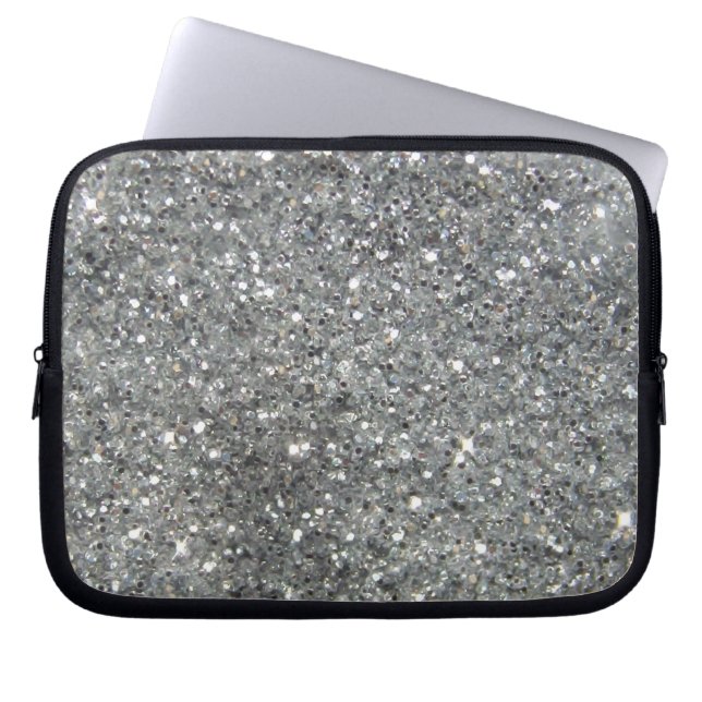 Stylish Silver Glitter Glitz Print Laptop Sleeve (Front)