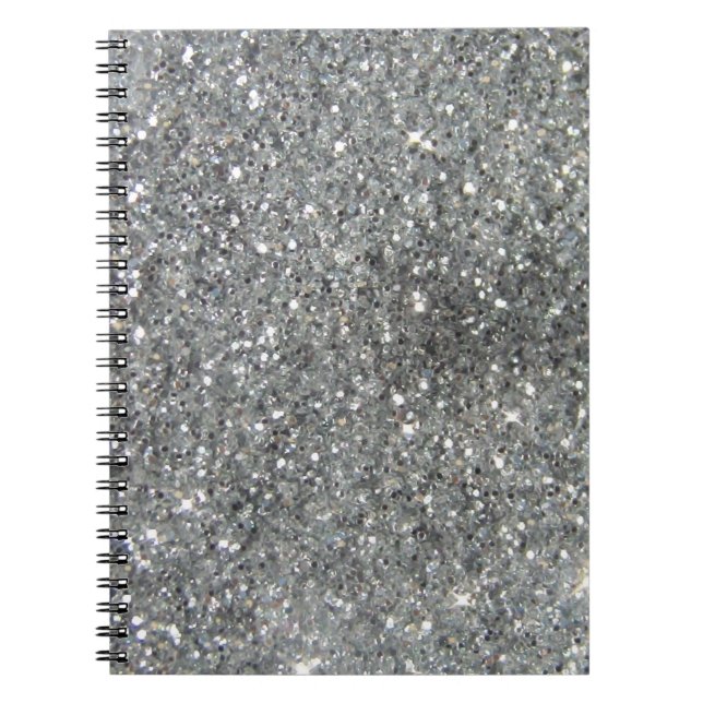 Stylish Silver Glitter Glitz Print Spiral Notebook (Front)