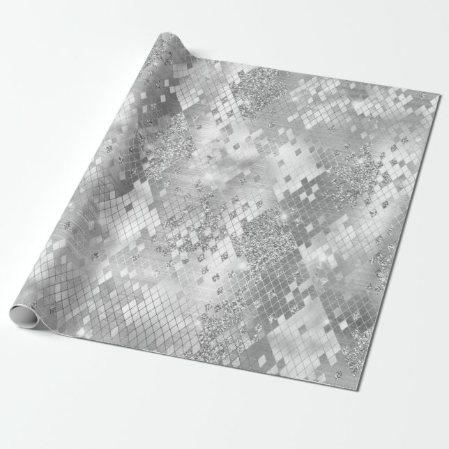 Stylish Silver Glitter Jungle Snake Skin Pattern Wrapping Paper (Unrolled)