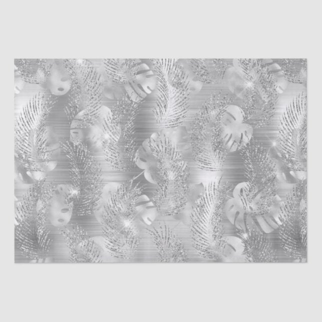Stylish Silver Glitter Tropical Jungle Leaves  Tissue Paper (Front)