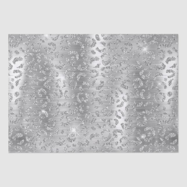 Stylish Silver Glitter Wild Leopard Spots Pattern Tissue Paper (Front)
