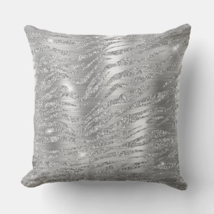 Stylish Silver Glitter Wild Tiger Stripes Pattern Cushion
