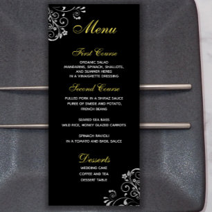 Stylish Silver Gold on Black Wedding Menu