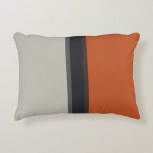 Stylish Silver Gray Navy Orange Red Stripe Pattern Decorative Cushion