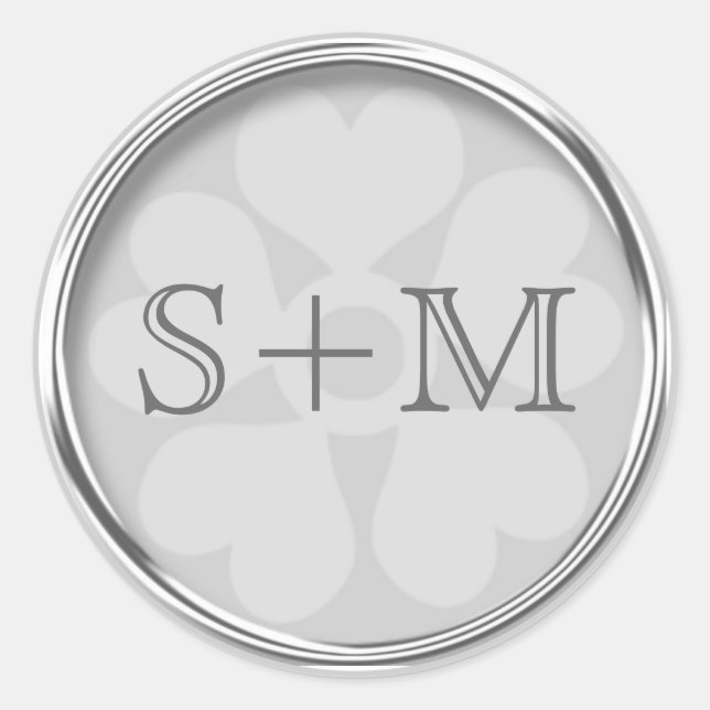 Stylish Silver Grey 2 Monogram Initials Classic Round Sticker (Front)