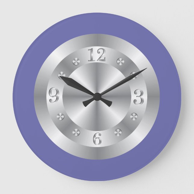 Stylish Silver Grey And Periwinkle Blue Large Clock (Front)
