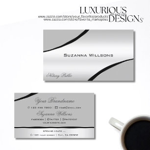 Stylish Silver Grey Curved Decor Lines Shimmering Business Card