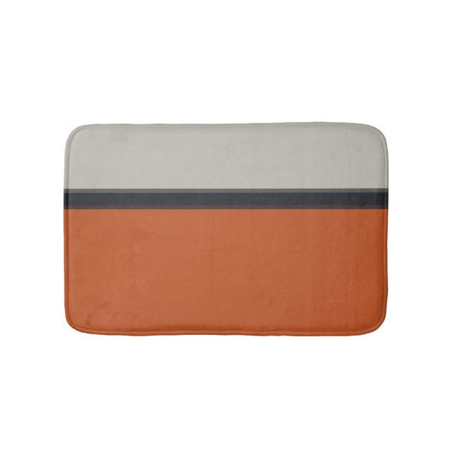 Stylish Silver Grey Navy Orange Red Stripe Pattern Bath Mat (Front)