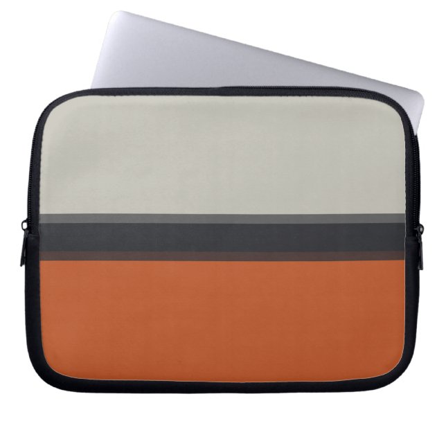 Stylish Silver Grey Navy Orange Red Stripe Pattern Laptop Sleeve (Front)
