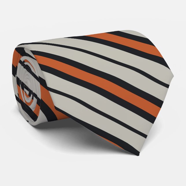 Stylish Silver Grey Navy Orange Red Stripe Pattern Tie (Rolled)