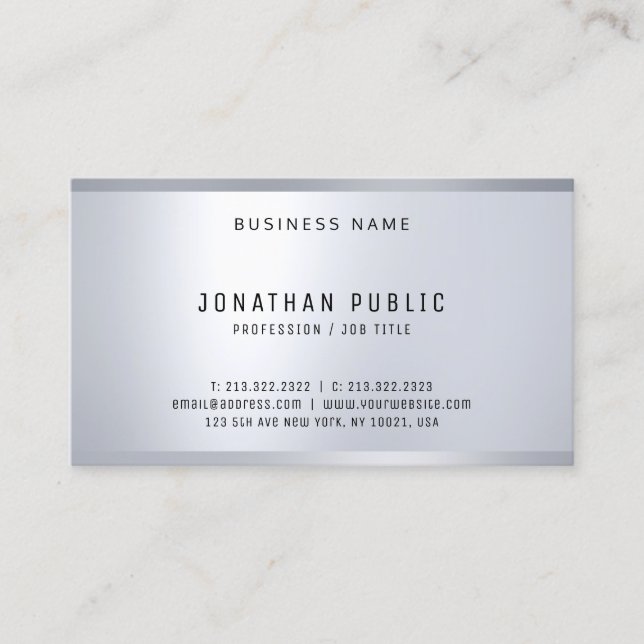Stylish Silver Look Template Modern Simple Design Business Card (Front)