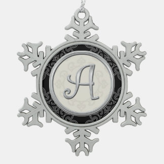 Stylish Silver Monogram A Christmas Snowflake Pewter Christmas Ornament
