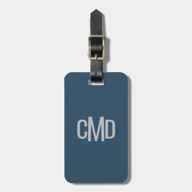 Stylish Silver Monogrammed Luggage Tag | San Juan (Front Vertical)
