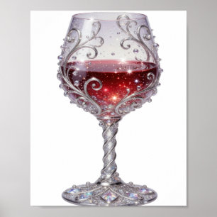 Stylish Silver RED WINE GLASS 3D Text Art Poster