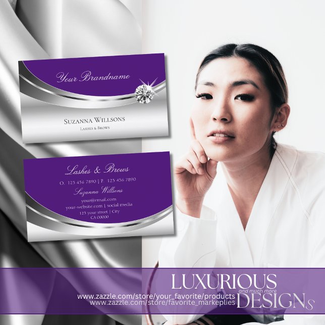 Stylish Silver Royal Purple with Sparkle Diamond Business Card (Creator Uploaded)