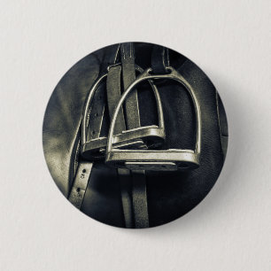 Stylish Silver Stirrups on English Riding Saddle 6 Cm Round Badge