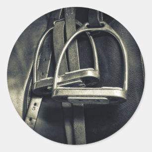 Stylish Silver Stirrups on English Riding Saddle Classic Round Sticker